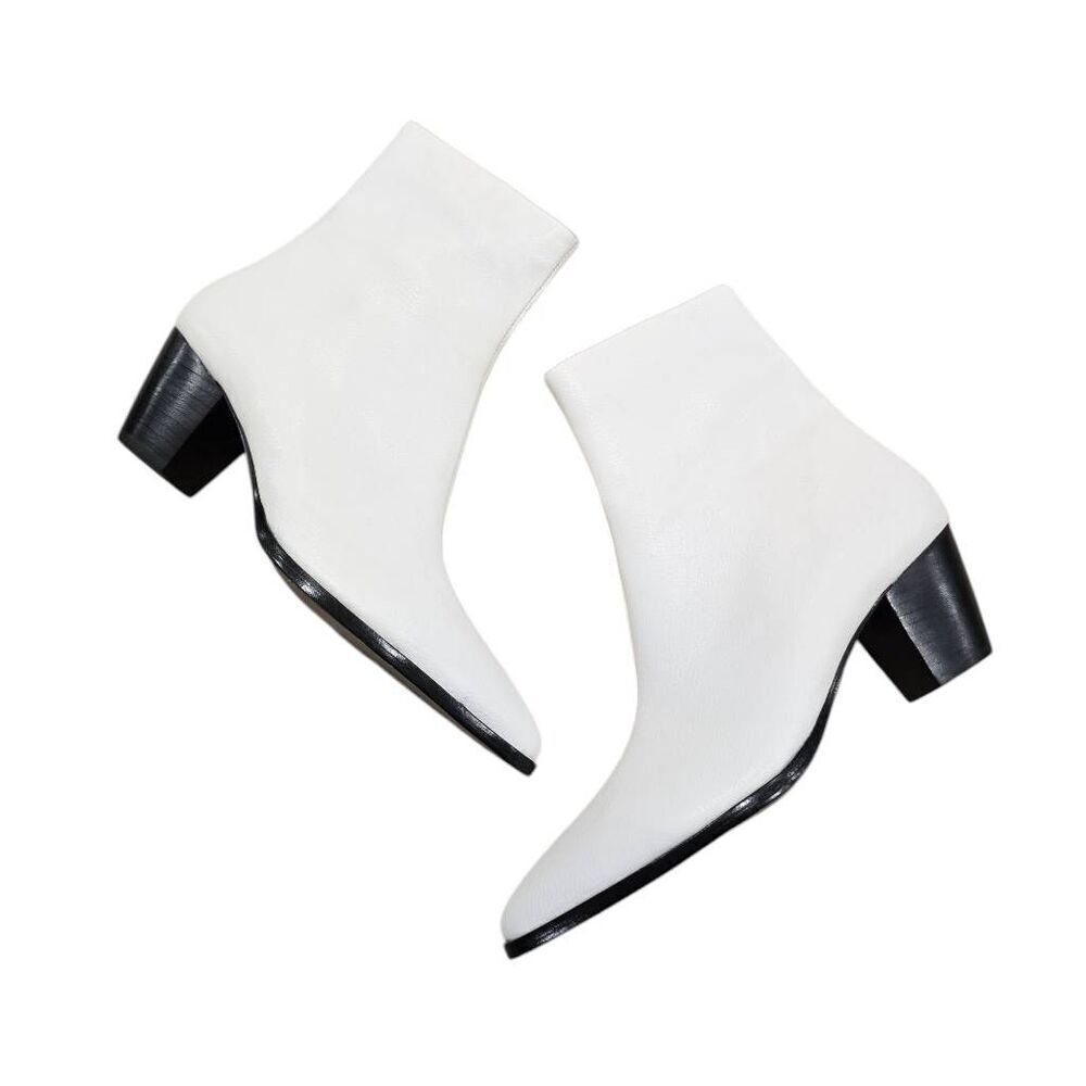 Revolve Raye Landon Bootie Womens 8 White Leather Side Zip Block Heel Formal Ank
